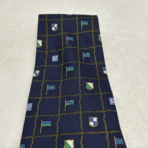 Chaps Ralph Lauren 100% Silk Necktie Navy Blue Crest Flag Preppy Men's Tie - Picture 6 of 12